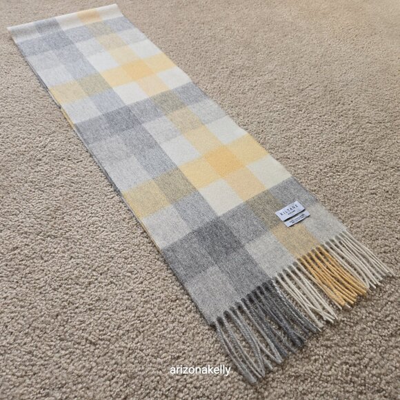 NWOT Kiltane of Scotland Lambswool Scarf Yellow, Grey, Cream - Picture 5 of 12